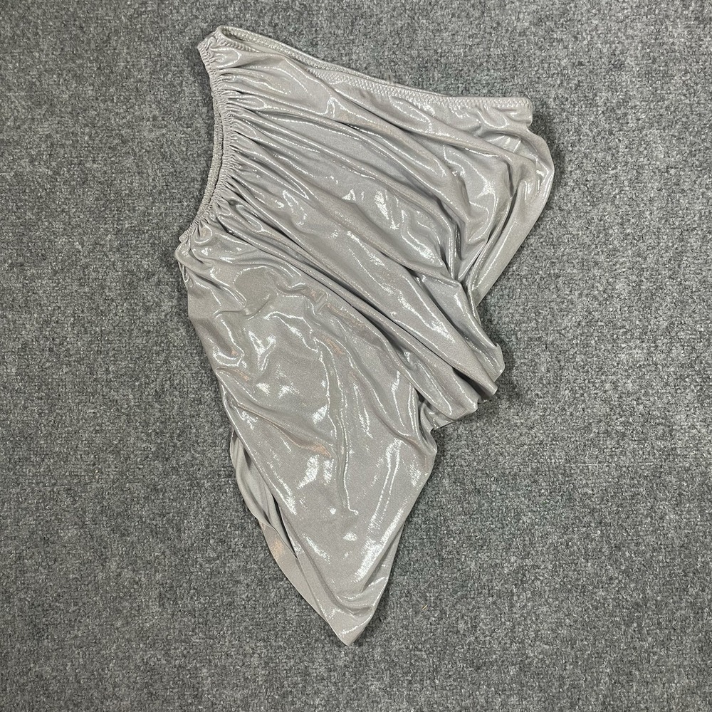 Norma Kamali Asymmetric Top Size Small Silver Metallic Shirt One-Shoulder Cyber
